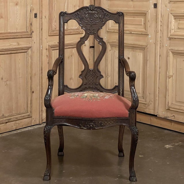 Set of 6 Antique Liegeoise Needlepoint Dining Chairs Includes 1 Armchair For Sale - Image 11 of 18