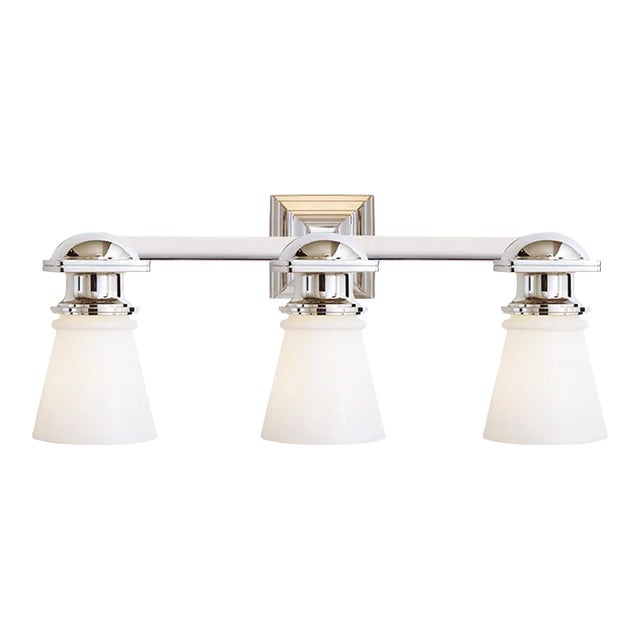 Chapman & Myers for Visual Comfort Signature New York Subway Triple Light in Chrome with White Glass For Sale