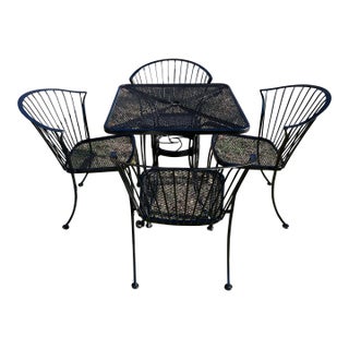 1980s Carolina Forge Wrought Iron Patio Set Table and 4 Chairs, Attributed For Sale