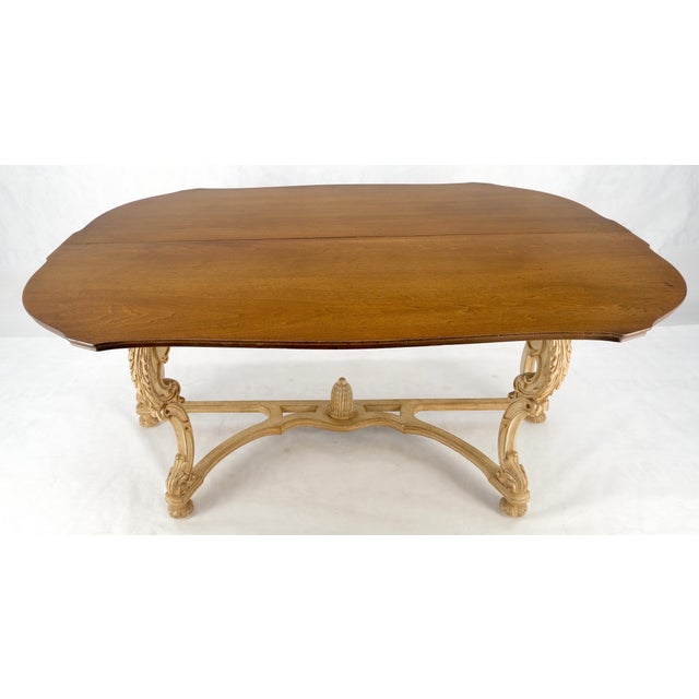 1970s Carved Base Two Tone Burl Walnut Convertible Console Sofa Dining Table For Sale - Image 5 of 12
