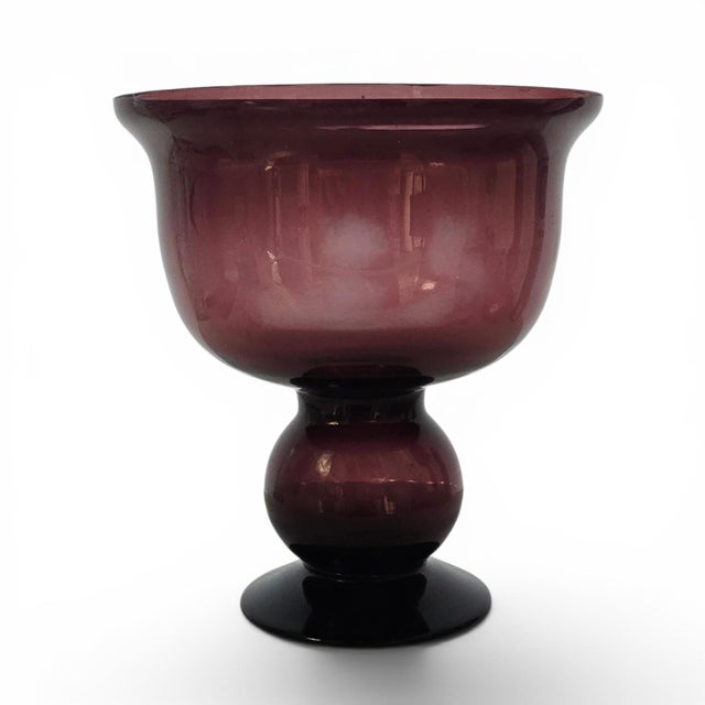 English Mid-Century Hand-Blown Amethyst Art Glass Pedestal Compote Bowl 10" For Sale - Image 3 of 10