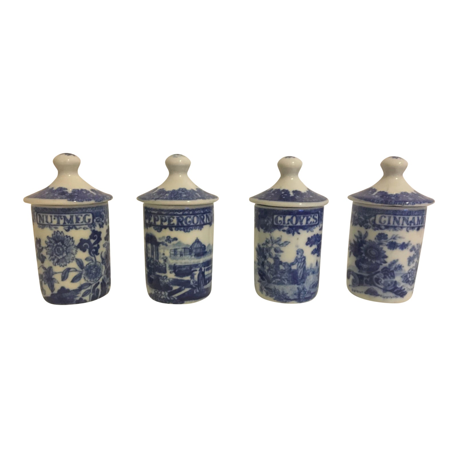 Vintage Spode Blue & White Italian Spice Jars Set of 4 Chairish