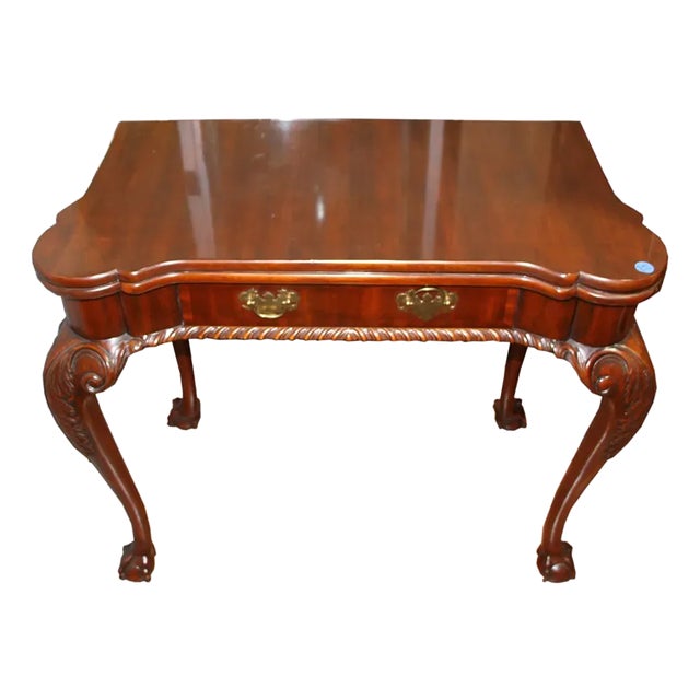 1940s Chippendale Style Mahogany Game Table Leather Insert. For Sale