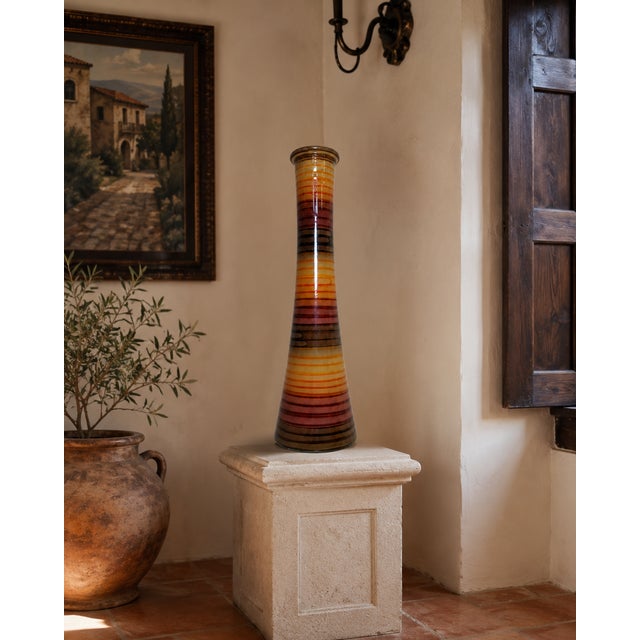 Brown Vintage Mid-Century Spanish Multi Stripe Vase For Sale - Image 8 of 8