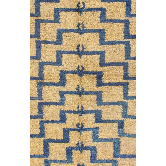 Textile Vintage Mid-Century Modern Tulu Turkish Rug With Tribal Pattern in Blue and Soft Gold For Sale - Image 7 of 12
