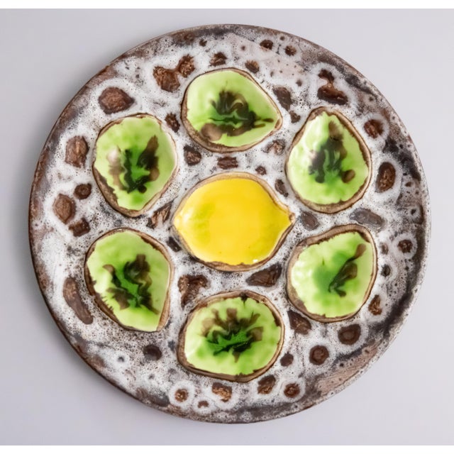 Vintage French Green & Yellow Lemon Majolica Oyster Plate, After Vallauris For Sale In Houston - Image 6 of 6