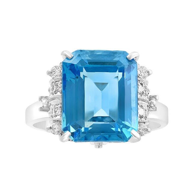 2010s 5.8 Carat Finest Blue Topaz Diamond Platinum Ring Estate For Sale - Image 5 of 18