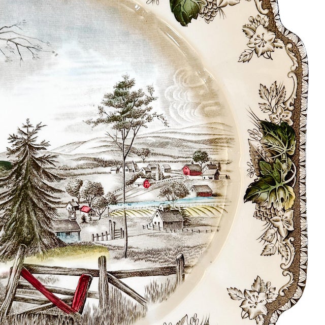 Ceramic 1990s Large English Transferware Ironstone Thanksgiving Platter, Friendly Village by Johnson Brothers For Sale - Image 7 of 10