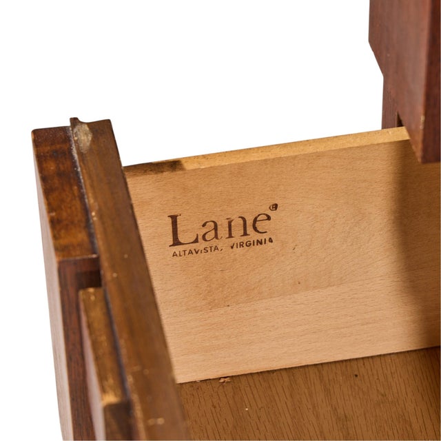 Lane Staccato Brutalist Mid Century Walnut Armoire Highboy Dresser For Sale - Image 9 of 9