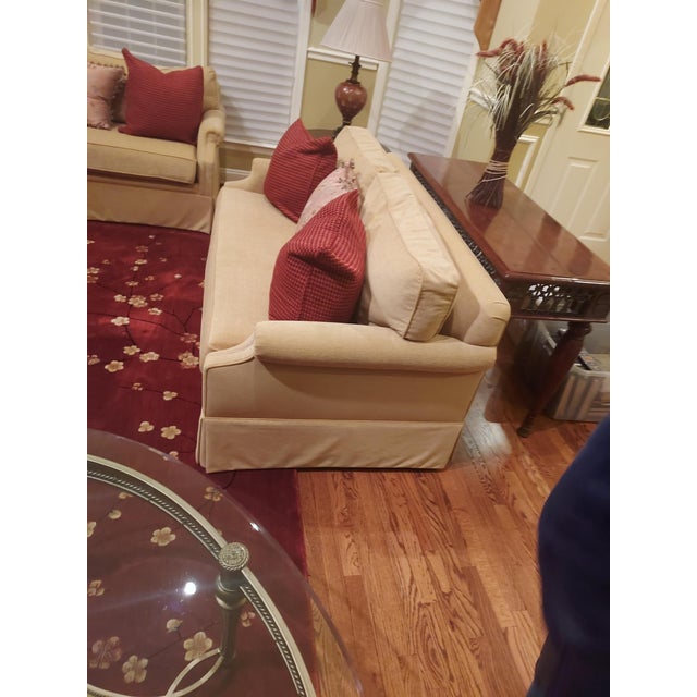 Custom Made Chenille Roll Arm Down Filled LoveseatsA Pair Chairish