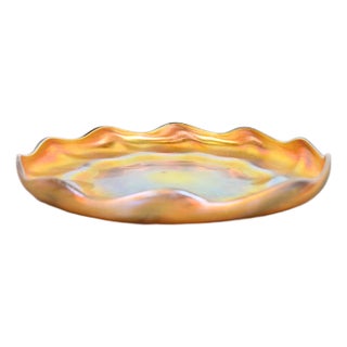 Louis Comfort Tiffany Favrile Iridescent Art Glass Plate With Scalloped Edge For Sale