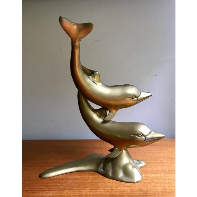 Mid-Century Modern Brass Dolphins Figurine For Sale - Image 3 of 6