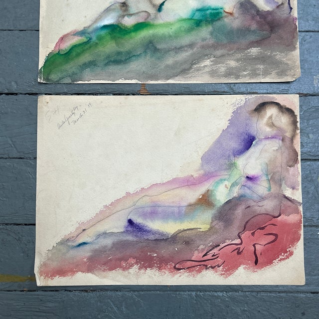 Abstract Two 1930’s Original Abstract Expressionist Nude Female Figure Watercolor Paintings - Set of Two For Sale - Image 3 of 6
