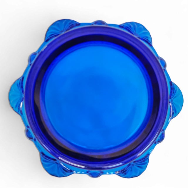 Vintage Fostoria “Navarre Crown” Cobalt Blue Glass Bowl With Ornate Scrollwork For Sale - Image 9 of 12