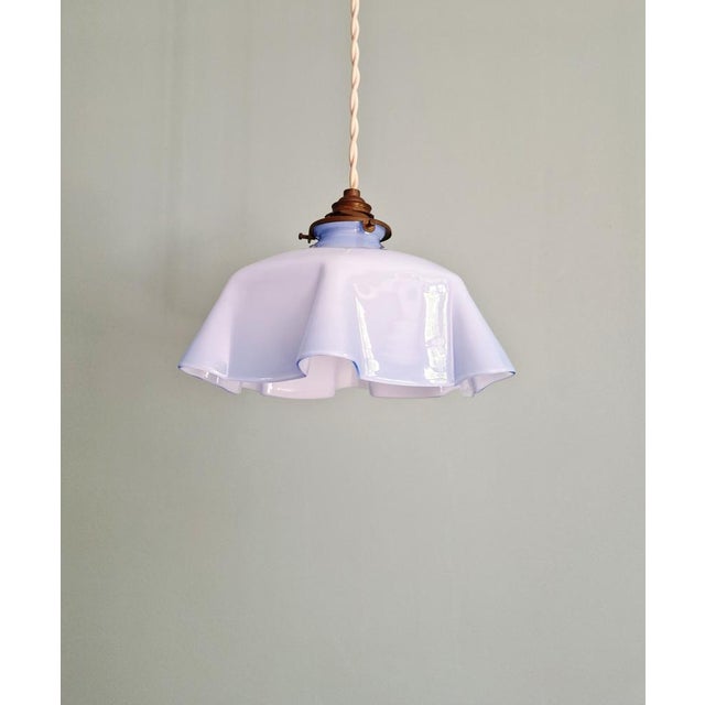Bauhaus Art Deco Pendant Light in Pleated Mauve Opaline Glass, 1920s For Sale - Image 3 of 13