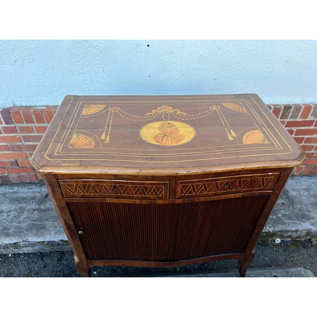 19th Century Dutch Neoclassical Style Marquetry Inlaid Mahogany Buffet Cabinet For Sale - Image 4 of 11