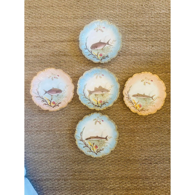 Late 19th Century Set of Five Antique Limoge Fish Plates For Sale - Image 5 of 8