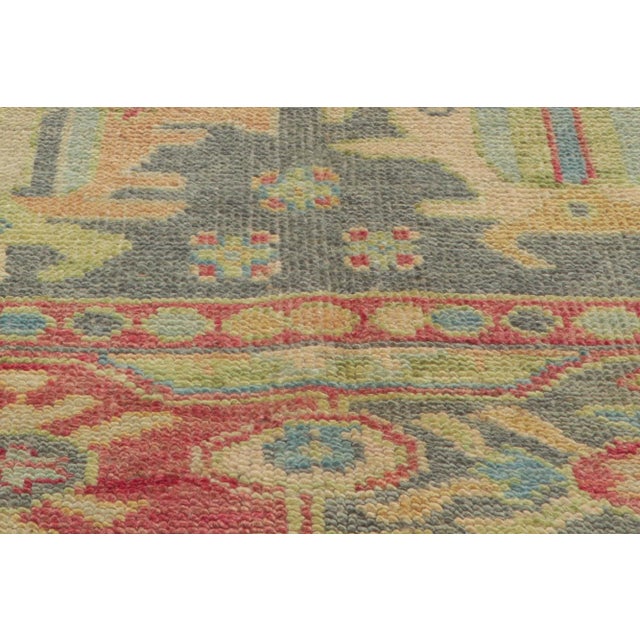 2000 - 2009 Colorful Gray Vintage Modern Oushak Rug - 09'00 X 12'04 For Sale - Image 5 of 9