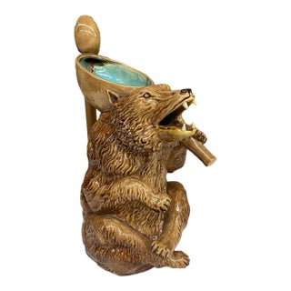 19th Century Victorian English Majolica Figural Bear Pitcher For Sale