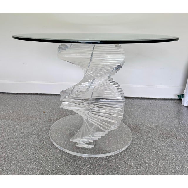 Glass Vintage 1980s Sculptural Lucite Helix Dining / Center Table – Stacked Acrylic Spiral Base, Postmodern For Sale - Image 7 of 7