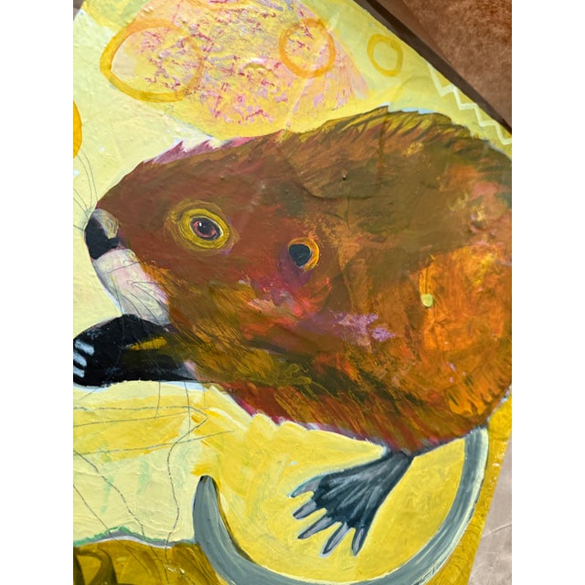 2020s "Muskrat on Yellow" a Fun Painting by LWren Walraven For Sale - Image 5 of 10