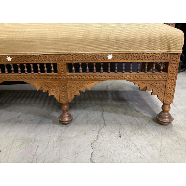 Wood Early 20th Century Middle Eastern Carved Walnut Mashrabiya Settee, 1920s–1930s For Sale - Image 7 of 14