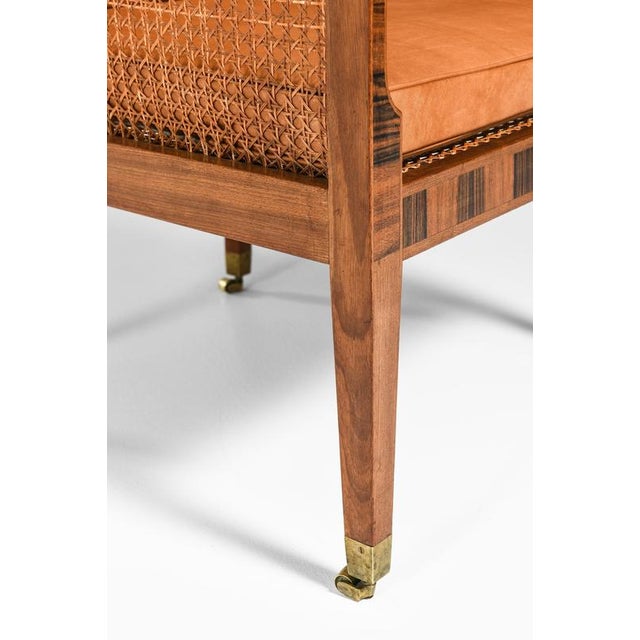 Bergère Armchairs in Cane with Leather and Mahogany by Kaare Klint, 1931, Set of 2 For Sale - Image 13 of 14