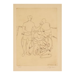 August Mosca Le Demarre Signed Modern Figurative Etching on Paper 53/110 Framed For Sale