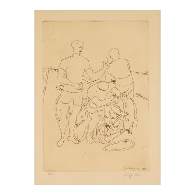 August Mosca Le Demarre Signed Modern Figurative Etching on Paper 53/110 Framed For Sale