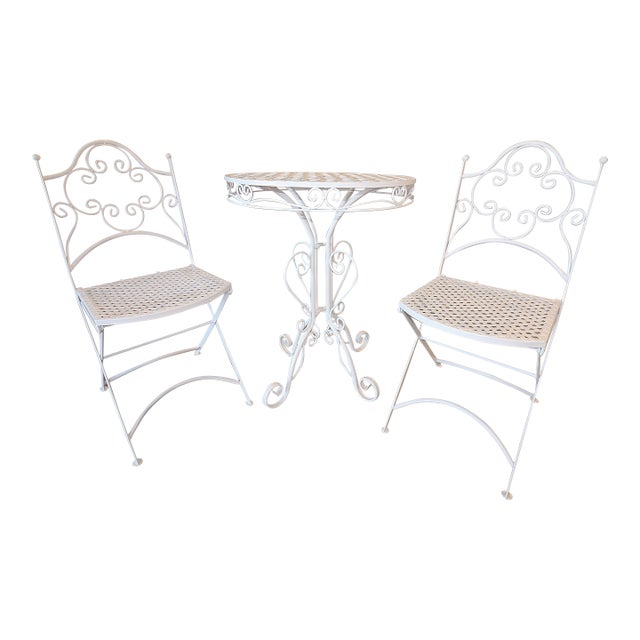 Vintage Mid-Century Wrought Iron Bistro Set, 3 Pieces For Sale