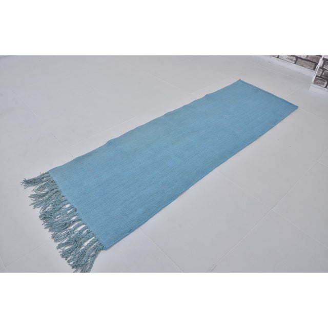 Blue Vintage Hemp Kilim Runner For Sale - Image 4 of 10