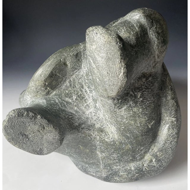 Mid 20th Century +25 LBS Huge Native Inuit Hand Carved Stone Sitting Human Art Sculpture For Sale - Image 6 of 11