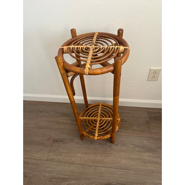1970s 1970s Coastal Boho Bamboo End Table - Plant Stand For Sale - Image 5 of 9