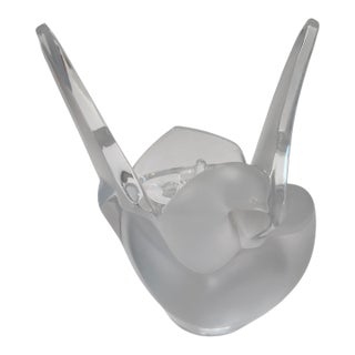 Lalique Lovebird French Crystal Vase With Flower Frog For Sale