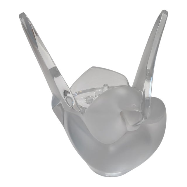 Lalique Lovebird French Crystal Vase With Flower Frog For Sale