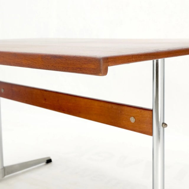 Teak & Chrome Base Mid Century Danish Modern Petit Desk Console Writing Table For Sale - Image 6 of 12
