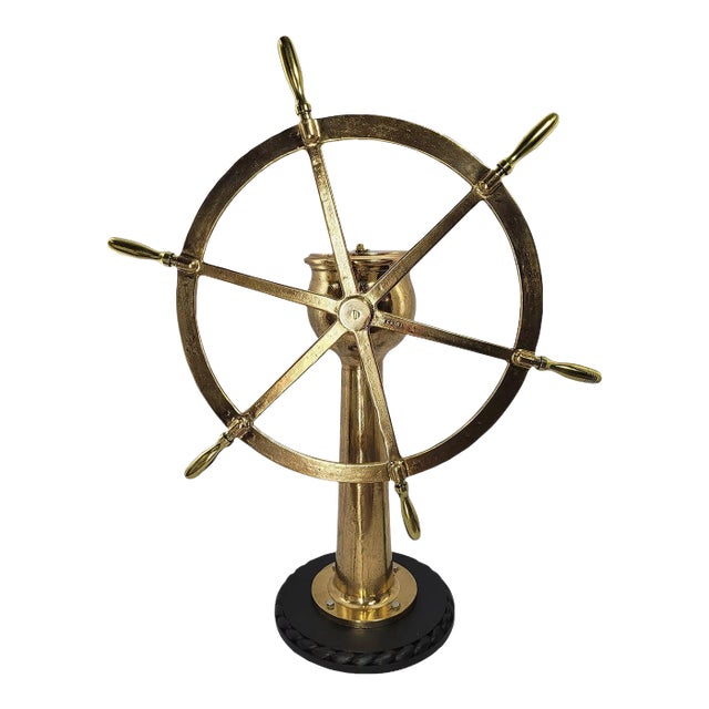 Outstanding Solid Brass Ships Wheel on Stand For Sale