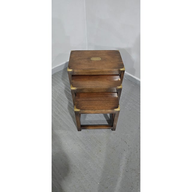Campaign Mahogany Nesting Tables, 1920s, Set of 3 For Sale - Image 3 of 9