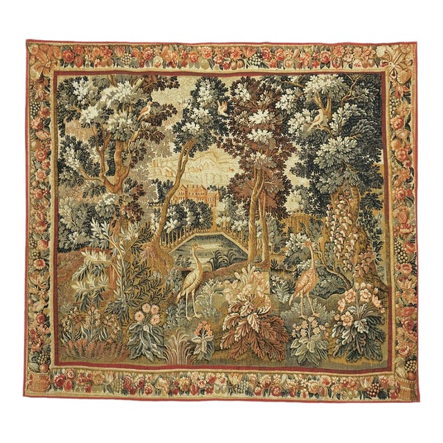 Verdure Aux Herons Silkscreen Tapestry - 147 X 162 Cm (4'10" X 5'4") - Requires Rod Size 4 For Sale