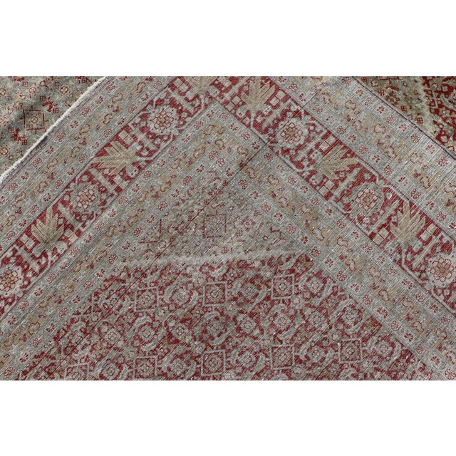 Textile Antique Persian Tabriz Distressed Rug With Geometric Diamond Design For Sale - Image 7 of 13