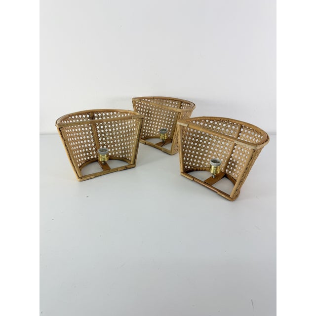 Wood Mid-Century Modern Italian Rattan and Bamboo Wall Lamps, 1960s, Set of 3 For Sale - Image 7 of 15