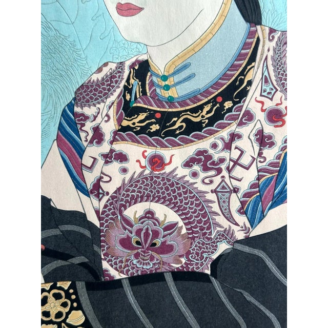 Red Japanese Woodblock Print Le Mandarin Aux Lunettes by Paul Jacoulet For Sale - Image 8 of 12