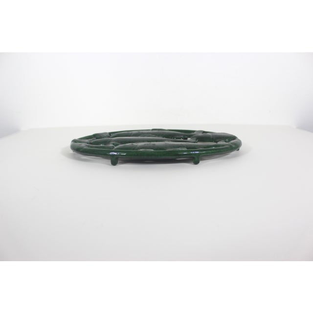 Vintage French Cast Iron Enamelled Green Fish Trivet Made in France For Sale - Image 4 of 8