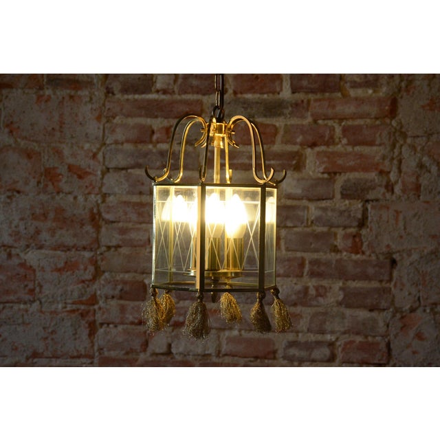 Metal Art Deco Chandelier in Brass and Glass, Sweden, 1940s For Sale - Image 7 of 10