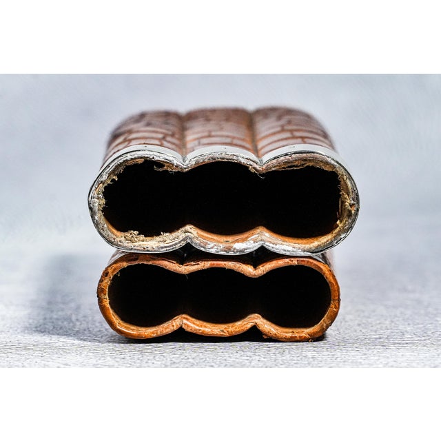 Brown Handsome English Cigar Case Antique Leather Sterling Silver Tobacciana For Sale - Image 8 of 14