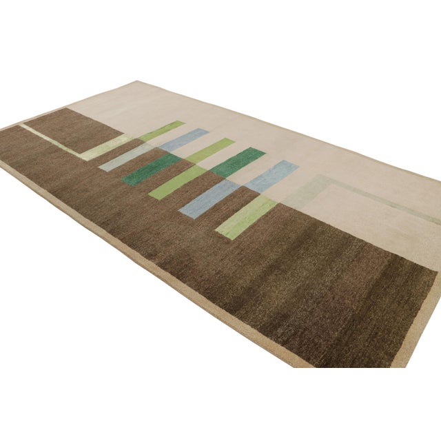 Rug & Kilim Rug & Kilim’s Modern Bauhaus Geometric Beige Brown Blue and Green Wool Custom Rug For Sale - Image 4 of 7