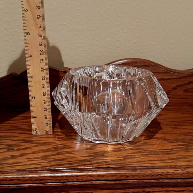 Orrefores Sweden Crystal Candle Holder Etched HBU. In good condition as pictured, no chips or cracks.