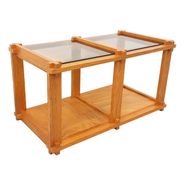 Vintage Rectangular Coffee Table in Pine and Smoked Glass, 1970s For Sale