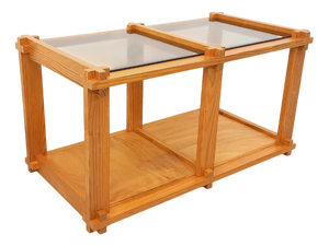 Vintage Rectangular Coffee Table in Pine and Smoked Glass, 1970s
