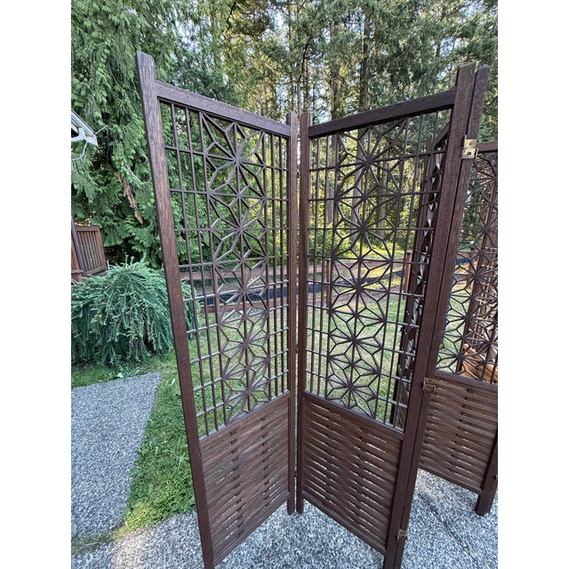 1960s Vintage Japanese Mid-Century Modern Teak Shoji Six-Panel Folding Room Divider | Kumiko | 1960 For Sale - Image 5 of 12